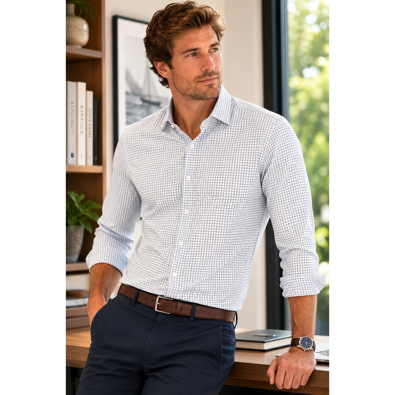 Mizzen+Main Grid Leeward Trim Long Sleeve Button Dress Shirt in White – Manifold Styles