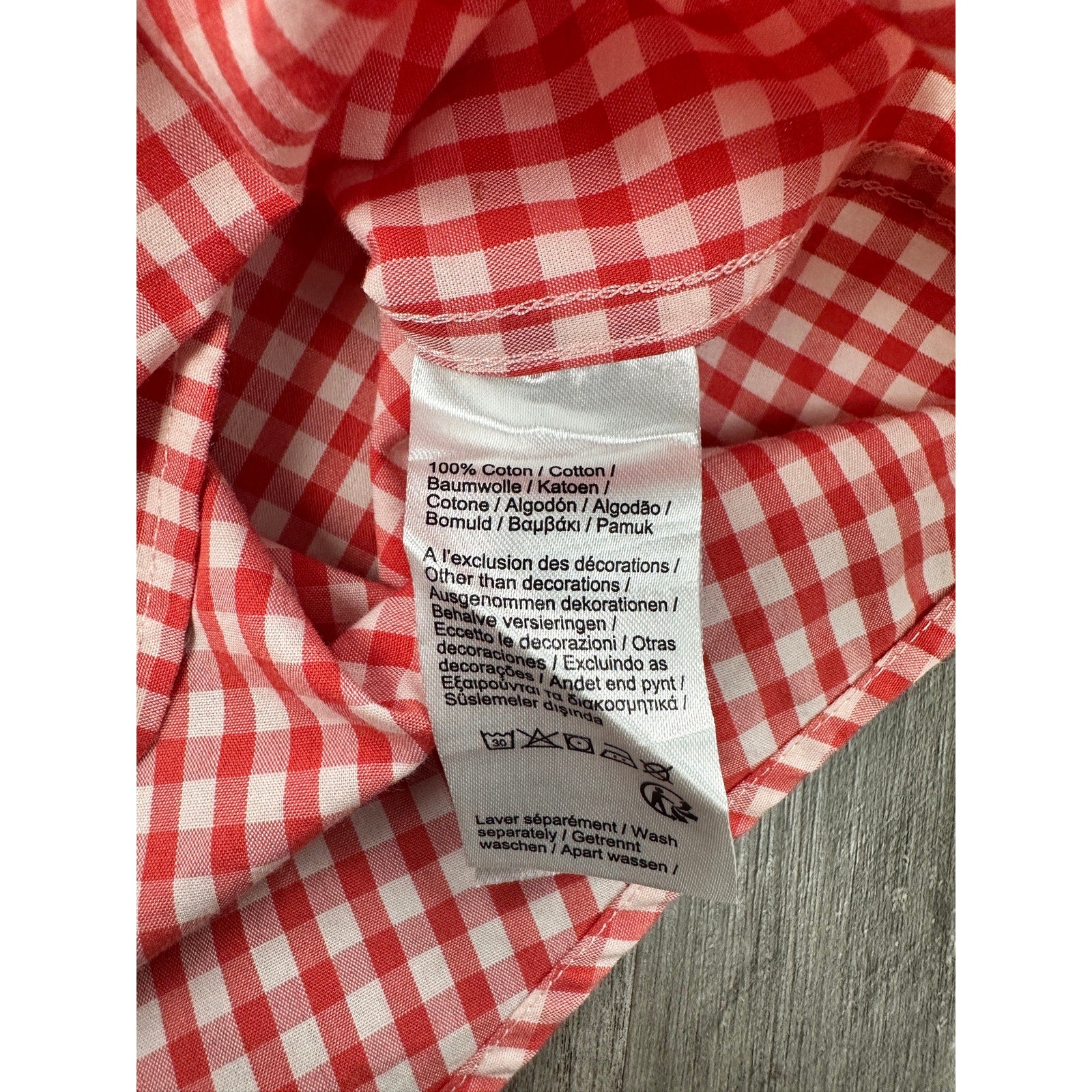 Lacoste Short Sleeve Regular Fit Gingham Poplin Shirt in Red, White — Size XL // Preowned