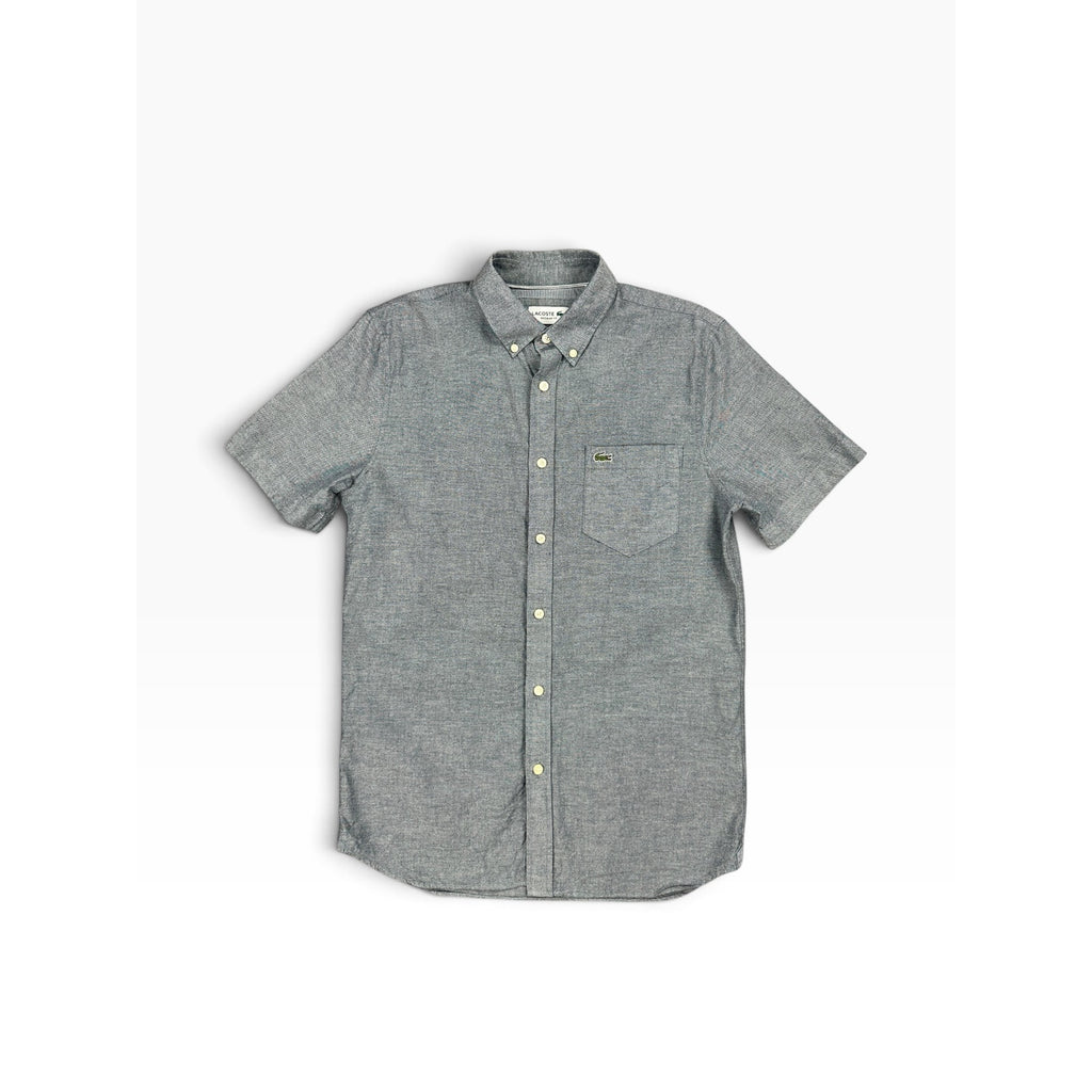 Lacoste Regular Fit Oxford Cotton Short Sleeve Shirt in Navy — Size Small // Preowned