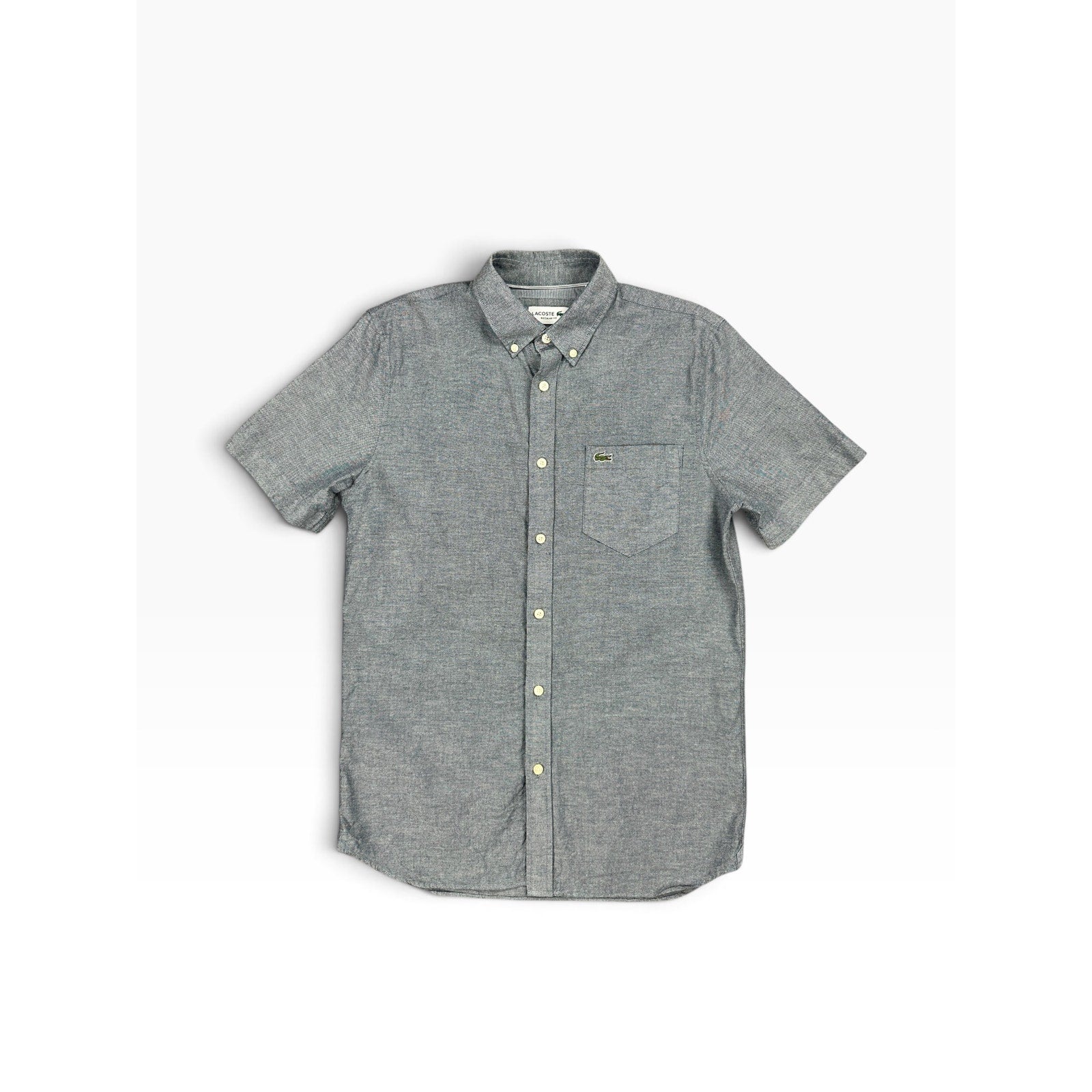Lacoste Regular Fit Oxford Cotton Short Sleeve Shirt in Navy — Size Small // Preowned