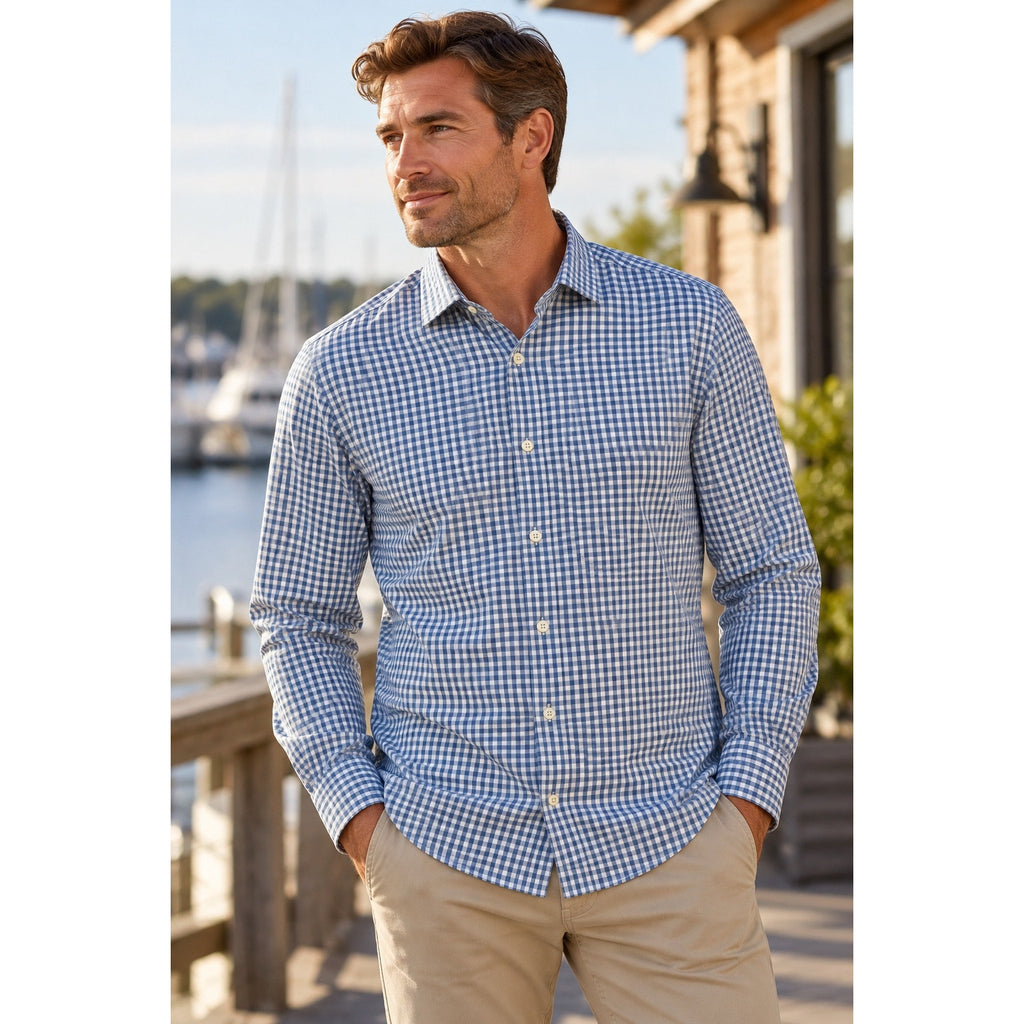 Mizzen+Main Leeward Performance Trim Fit Checkered Long Sleeve Button Down Shirt — Size 2XL // Preowned