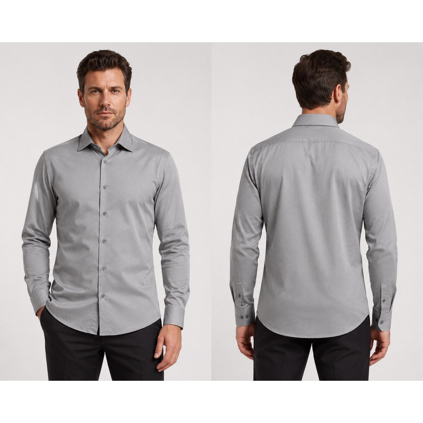 Eton Twill Weave Wrinkle Free Long Sleeve Button Down in Gray, Black — Size 16/41 (Large) // Preowned
