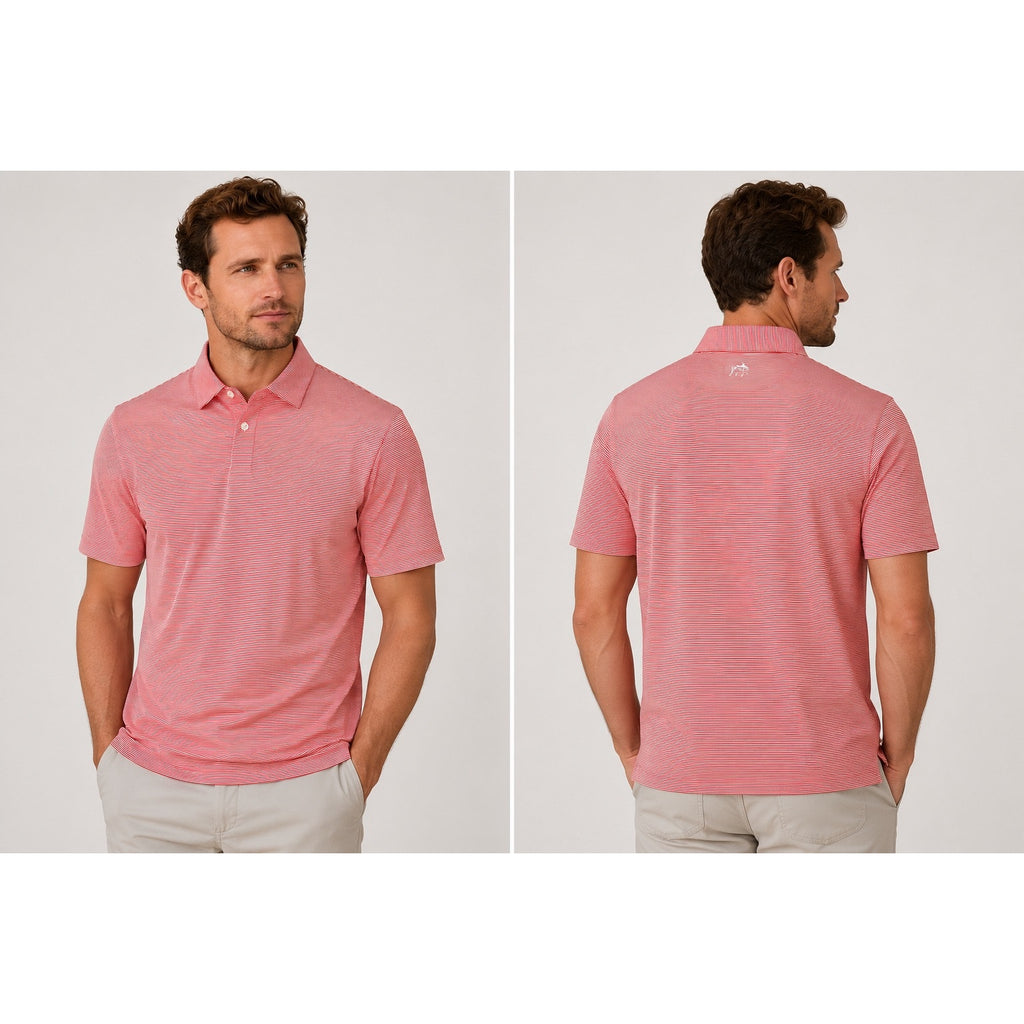 Southern Tide Brrr Meadowbrooke Striped Golf Polo in Poppy Red and White — Size Small
