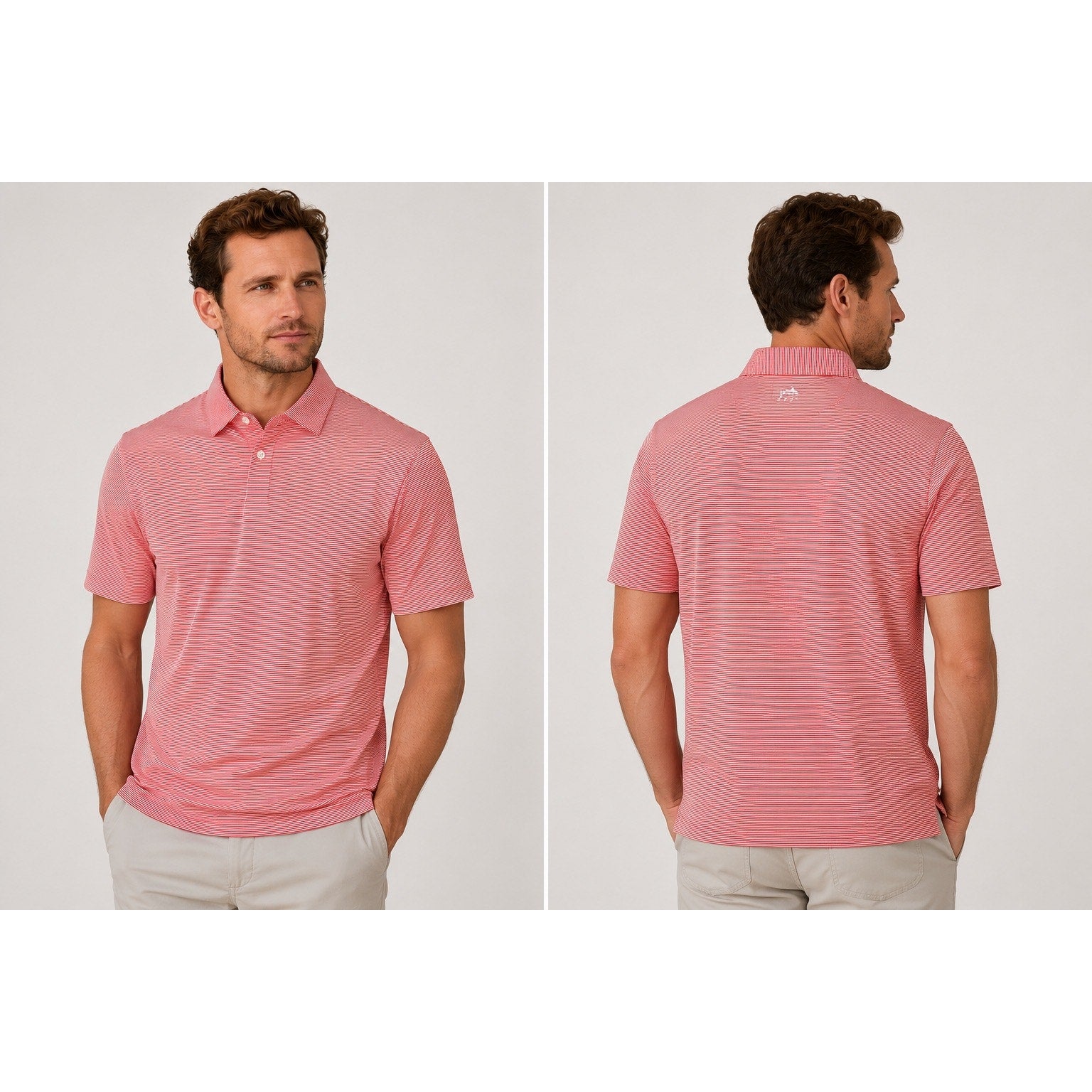 Southern Tide Brrr Meadowbrooke Striped Golf Polo in Poppy Red and White — Size Small
