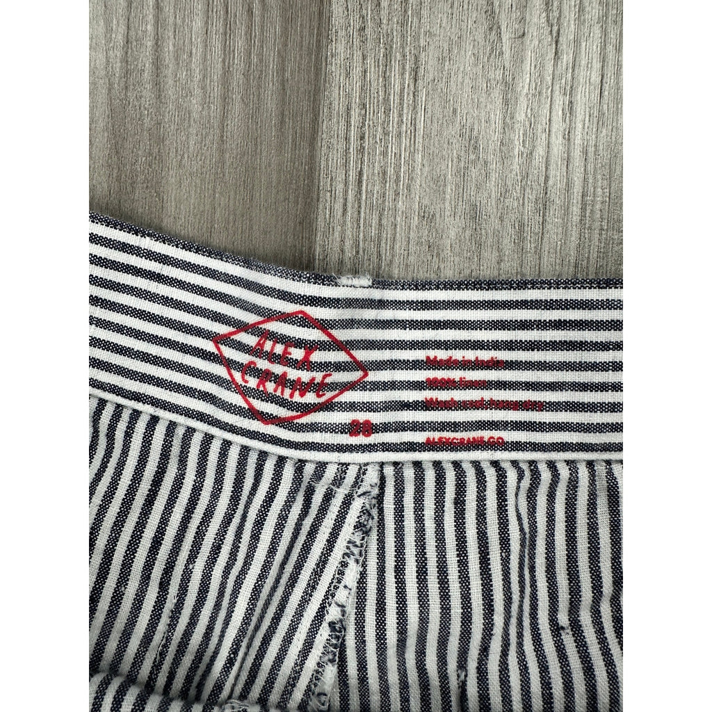 Alex Crane Cham Linen Feel Breezy Button Fly Lines Pants in Navy, Linen White — Size 28