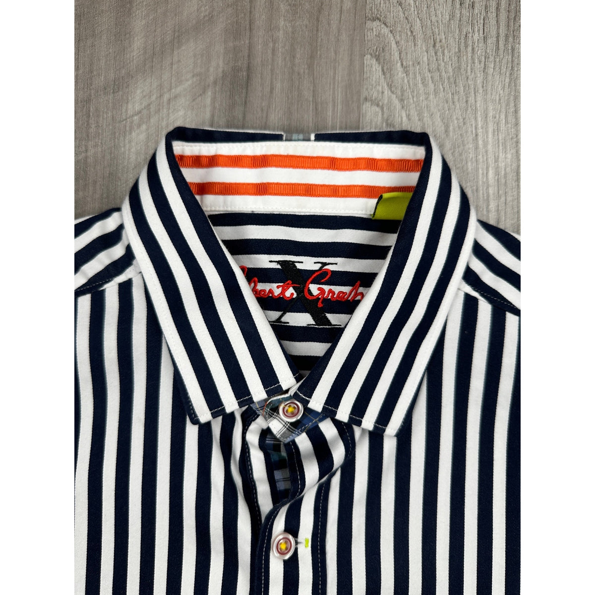 Robert Graham X Collection Tailored Fit Bengal Stripe Long Sleeve Shirt — Size Large // Preowned