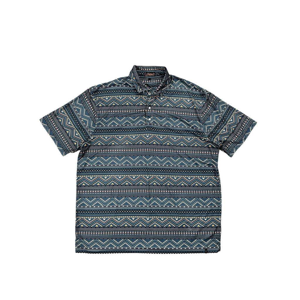 Rafter C Southwestern Print Pearl Snap Golf Polo in Gray Maroon Tan White Black Orange — Size XL // Preowned