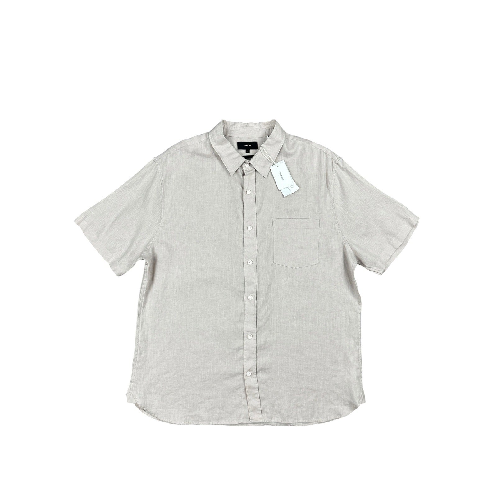 Vince Linen Classic Fit Short Sleeve Shirt in Rosewater — Size Large