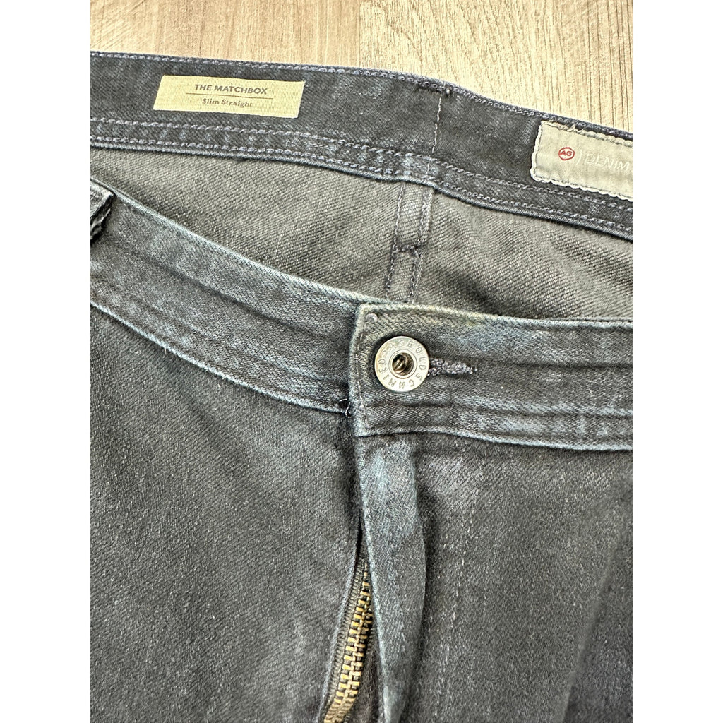 AG Adriano Goldschmied The Matchbox Slim Straight Jeans in Dark Blue Stone Wash — Size 40 // Preowned