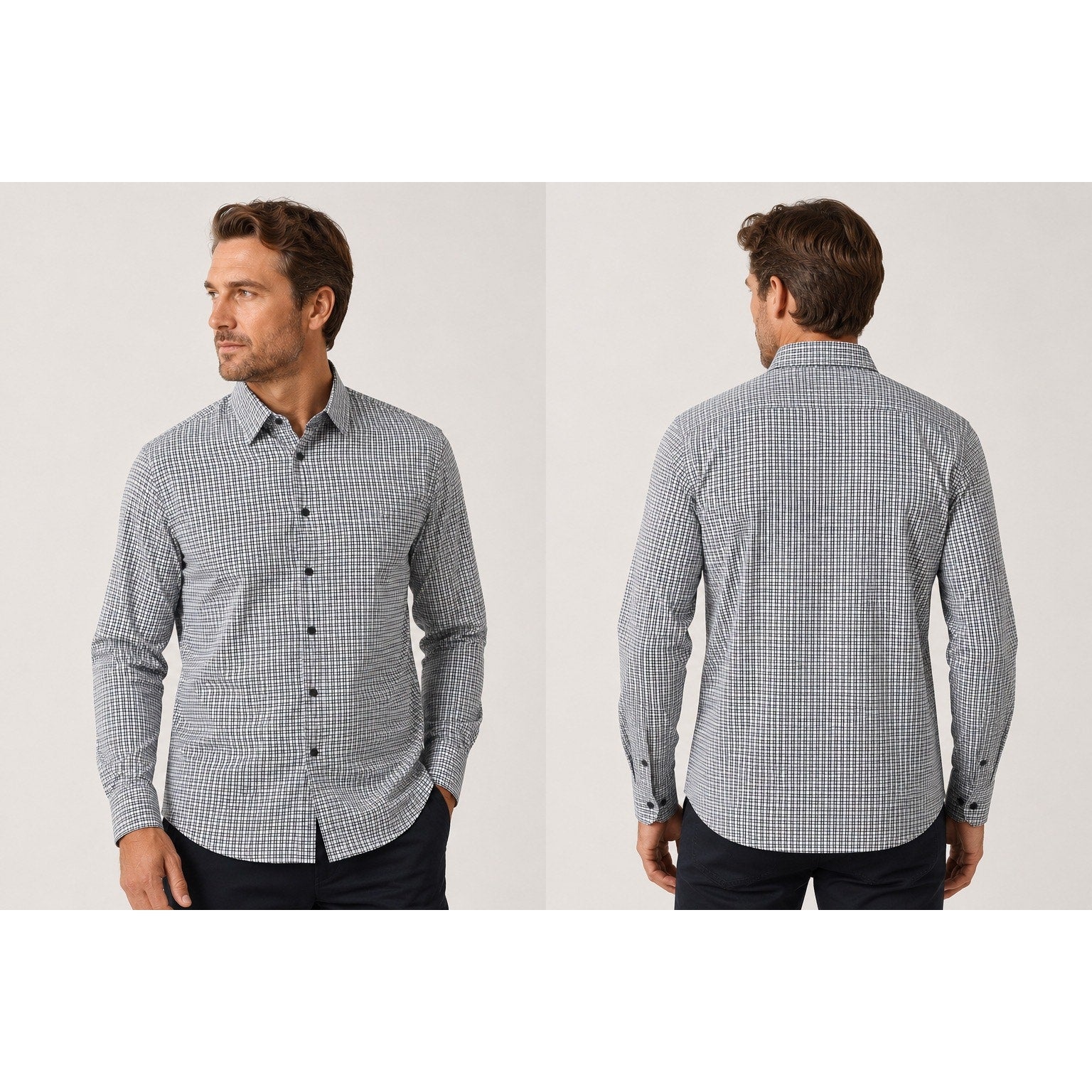 Mizzen+Main Monaco Trim Plaid Performance Long Sleeve Button Down in Navy Light Blue White — Size 2XL // Preowned
