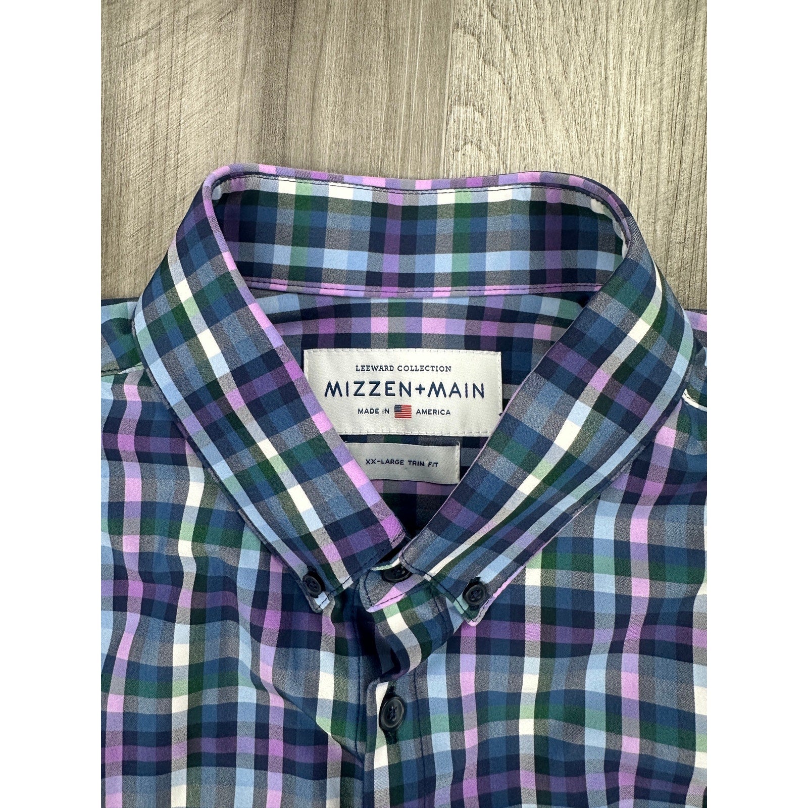 Mizzen+Main Leeward Collection Trim Fit Plaid Long Sleeve Button Down in Blue, Navy, Purple, Green and White — Size 2XL // Preowned