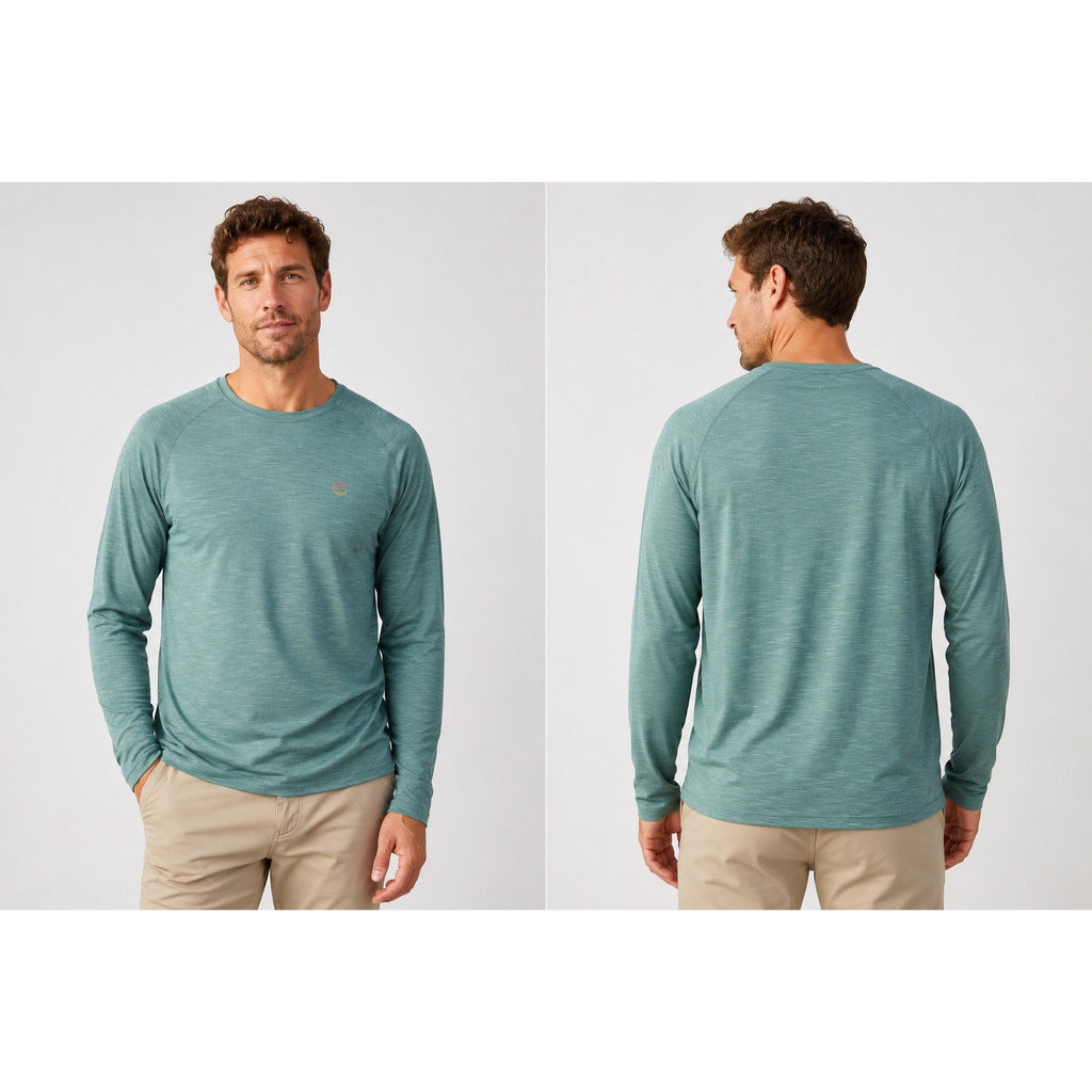 Marine Layer Midweight Crew Long Sleeve The Air Tee in North Atlantic Green — Size Larger (L/XL)