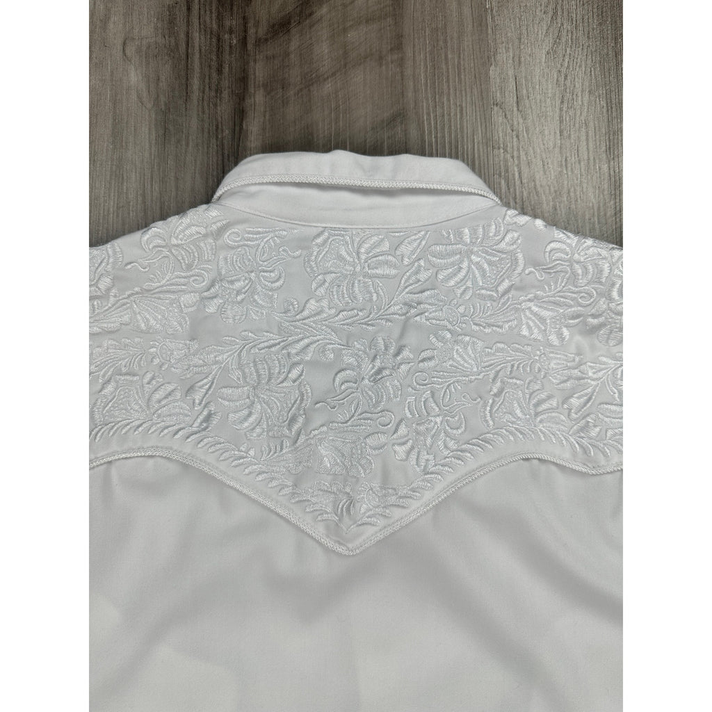 Scully Legends Gunfighter Floral Embroidered Pearl Snap Shirt in White — Size 2XL // Preowned