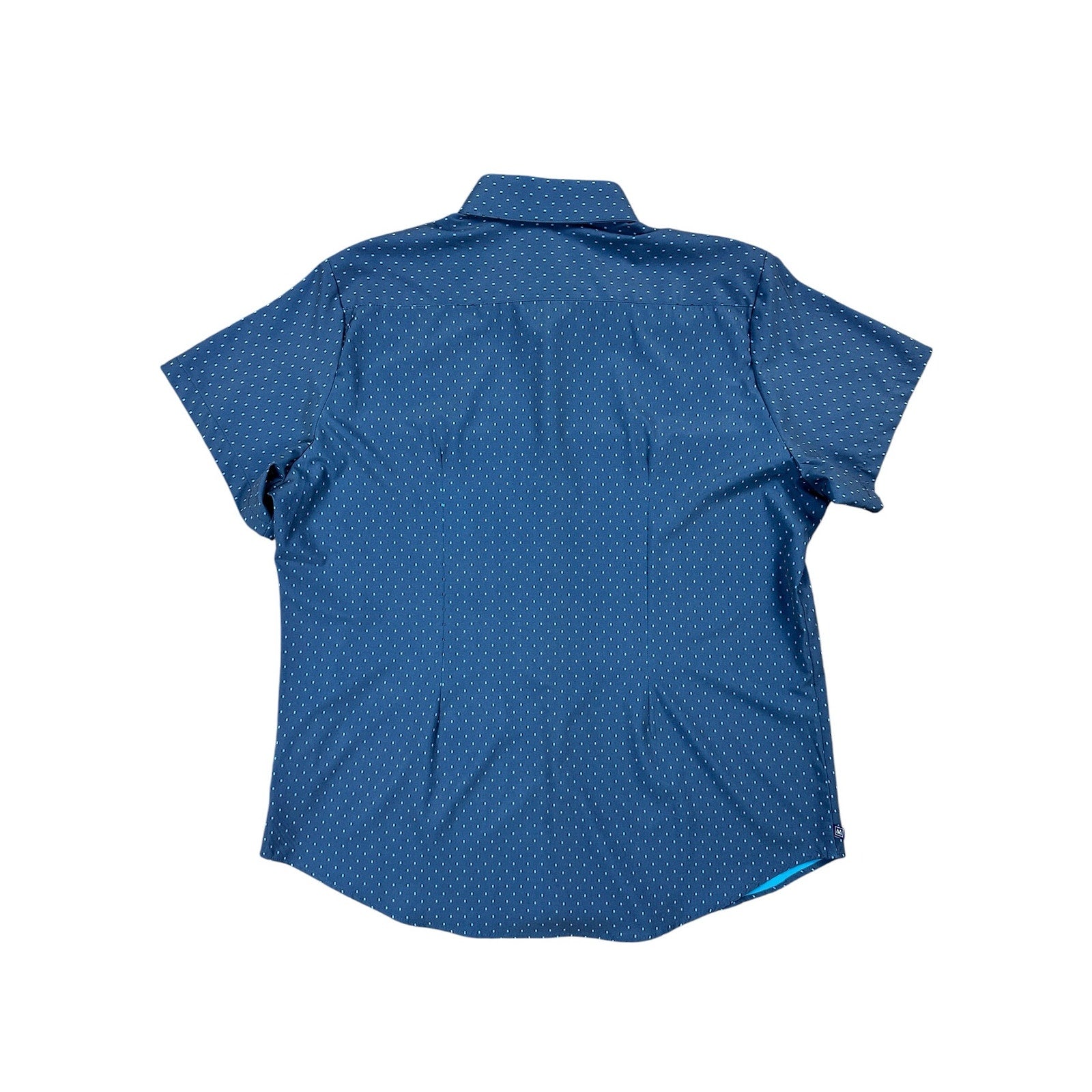 Mizzen+Main Leeward Performance Stretch Standard Fit Short Sleeve Button Down in Gray, Turquoise and Black — Size Large // Preowned