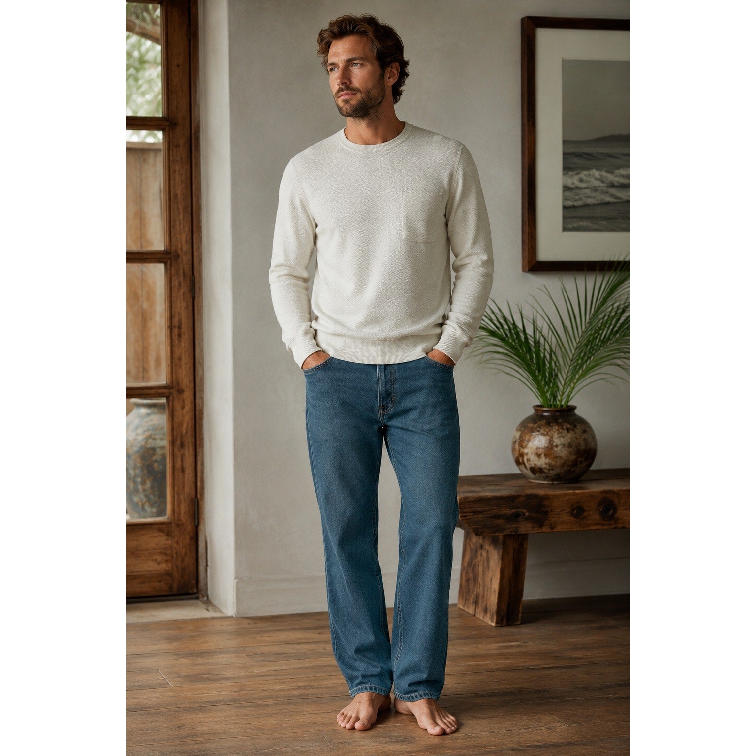 Tommy Bahama Tencel Blend Relaxed Straight Leg Denim Jean in Medium-Dark Wash Blue — 38x32