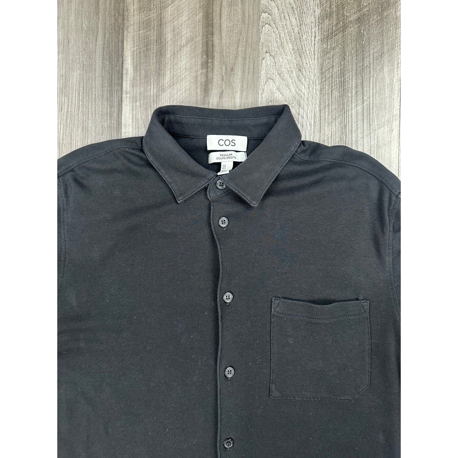 COS Regular Fit Stretch Jersey Long Sleeve Shirt in Black — Size Medium // Preowned