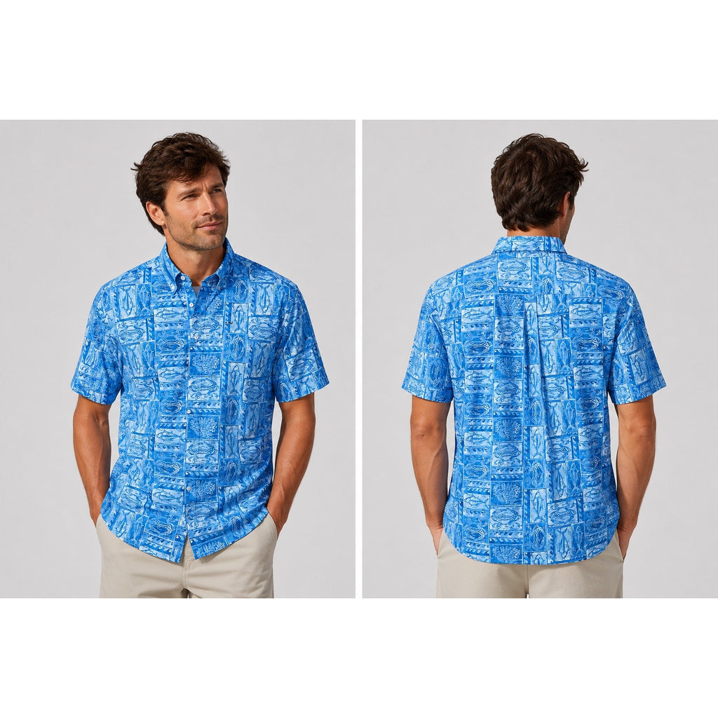 Vineyard Vines Performance Crab Fish Classic Fit Whale Shirt in Blue — Size Large