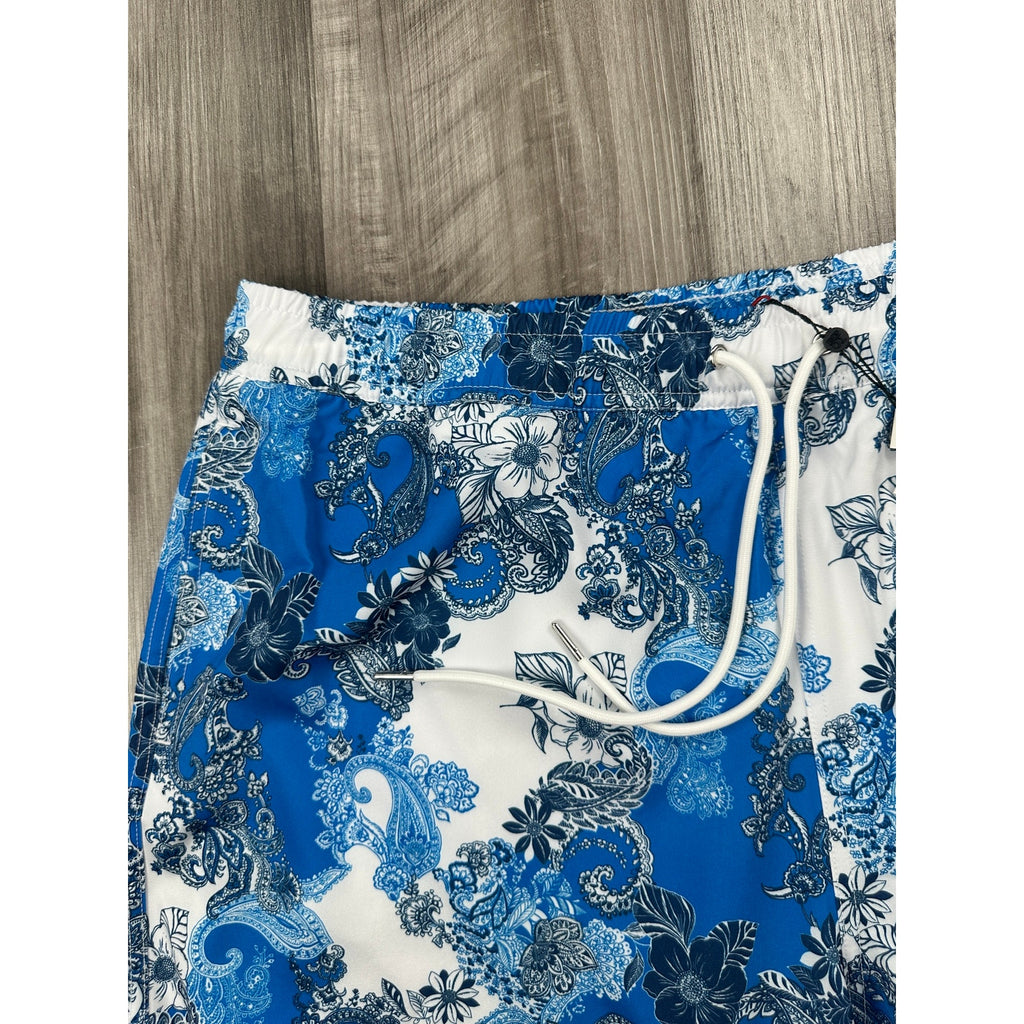 Robert Graham Floral Paisley Swim Trunks in Blue Navy and White — Size 2XL