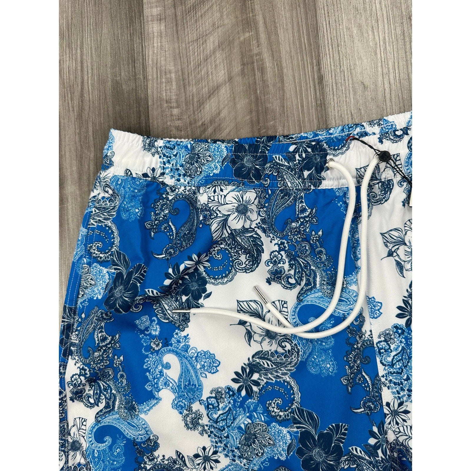 Robert Graham Floral Paisley Swim Trunks in Blue Navy and White — Size 2XL