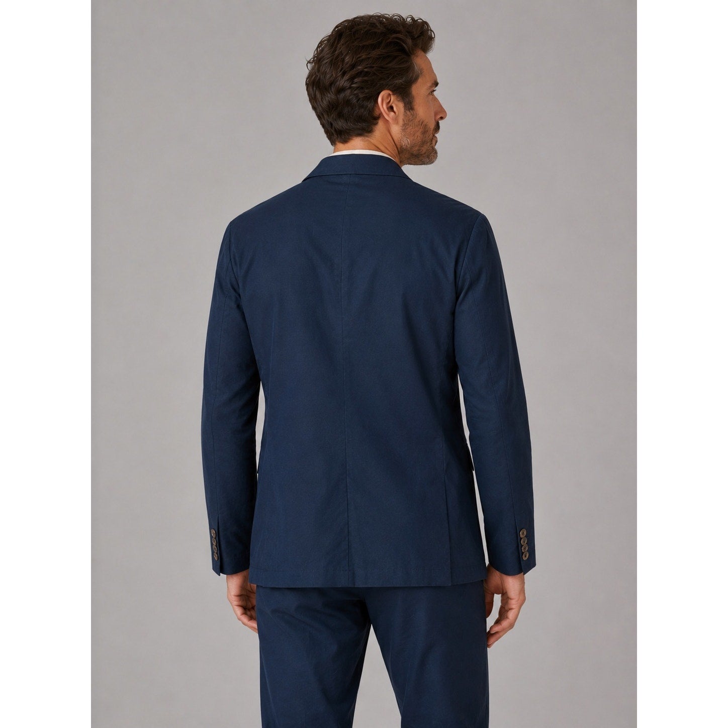 Ike Behar Unstructured Suit in Dark Navy Cotton Linen Spandex — Size Medium