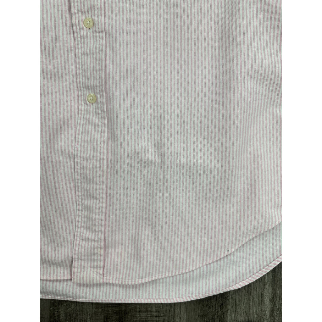 Ralph Lauren Classic Fit Striped Short Sleeve Button Down in Pink White — Size L // Preowned