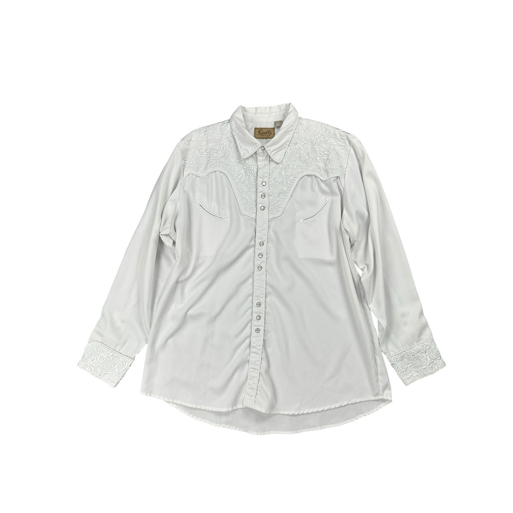 Scully Legends Gunfighter Floral Embroidered Pearl Snap Shirt in White — Size 2XL // Preowned