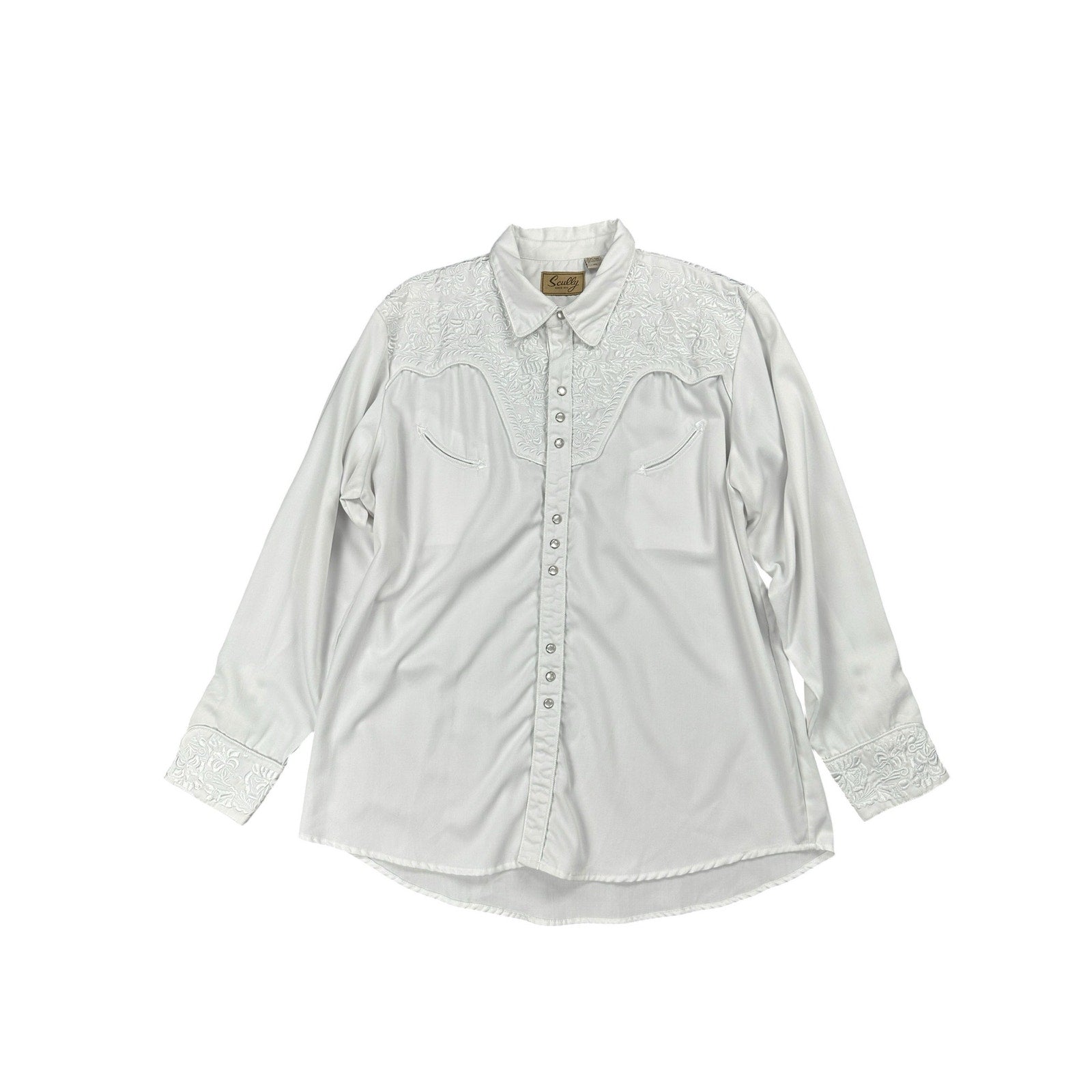 Scully Legends Gunfighter Floral Embroidered Pearl Snap Shirt in White — Size 2XL // Preowned