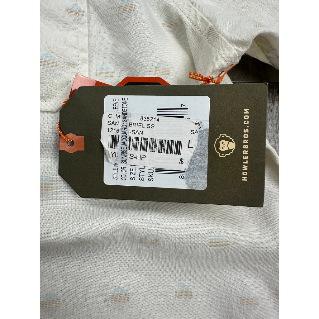 Howler Brothers San Gabriel Short Sleeve Button Down in Sunrise Jacquard Sandston — Size Large