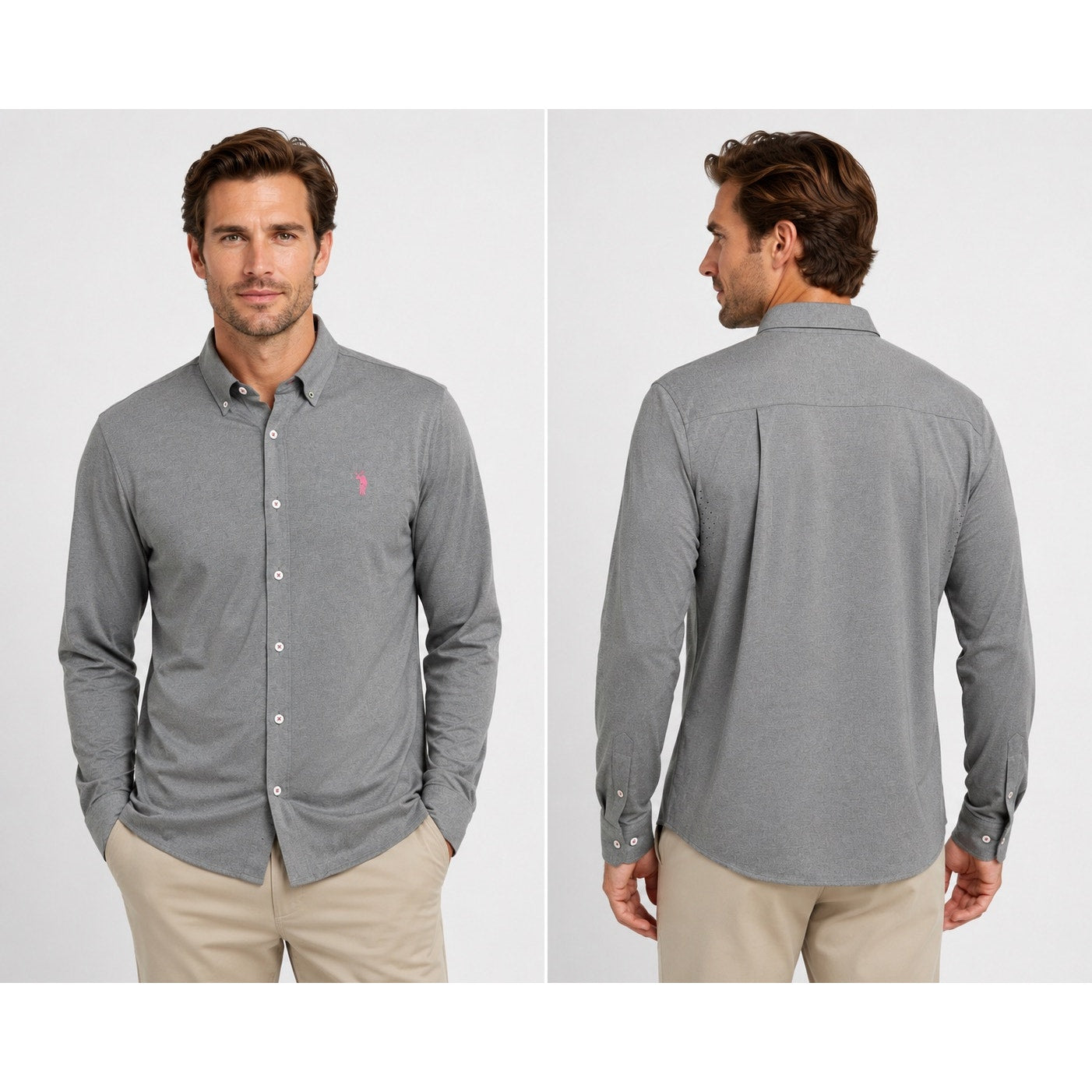 William Murray Performance Golf Long Sleeve Button Down in Gray — Size Small // Preowned