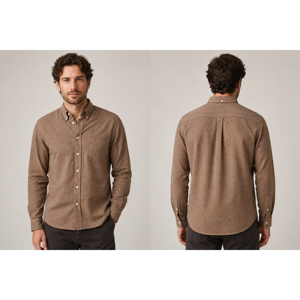 Billy Reid Tuscumbia Standard Fit Windowpane Check Long Sleeve Shirt in Brown, Cream — Size Large // Preowned