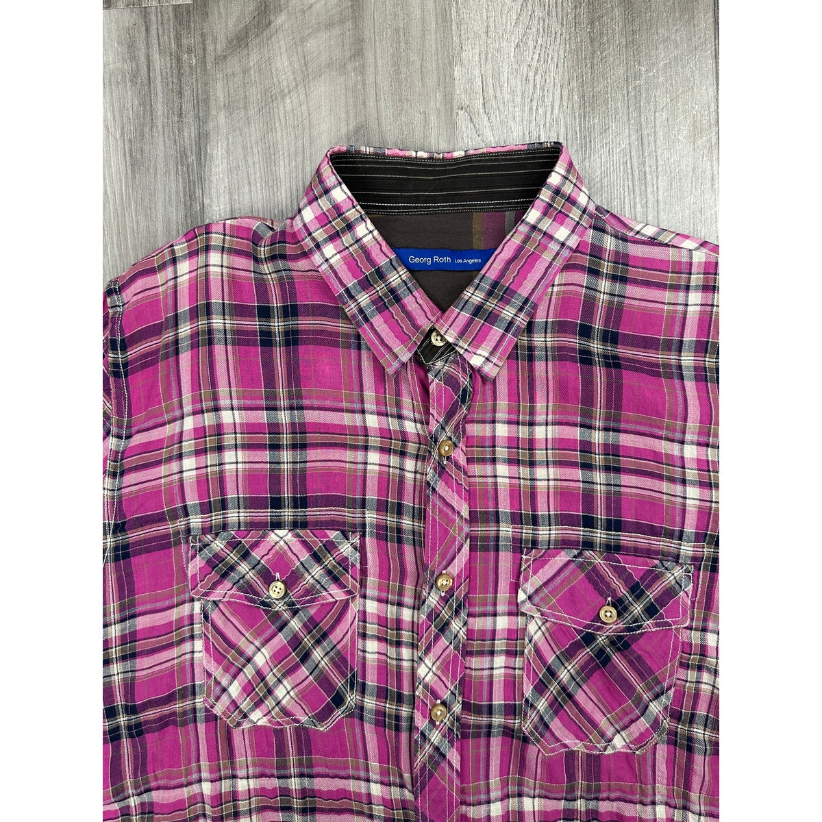 Georg Roth Lightweight Cotton Stretch Performance Weave Plaid Long Sleeve Shirt — Size 2XL // Preowned