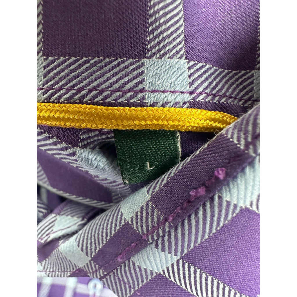 Robert Talbott Checkered Windowpane Long Sleeve Button Down in Purple Light Blue — Size Large // Preowned