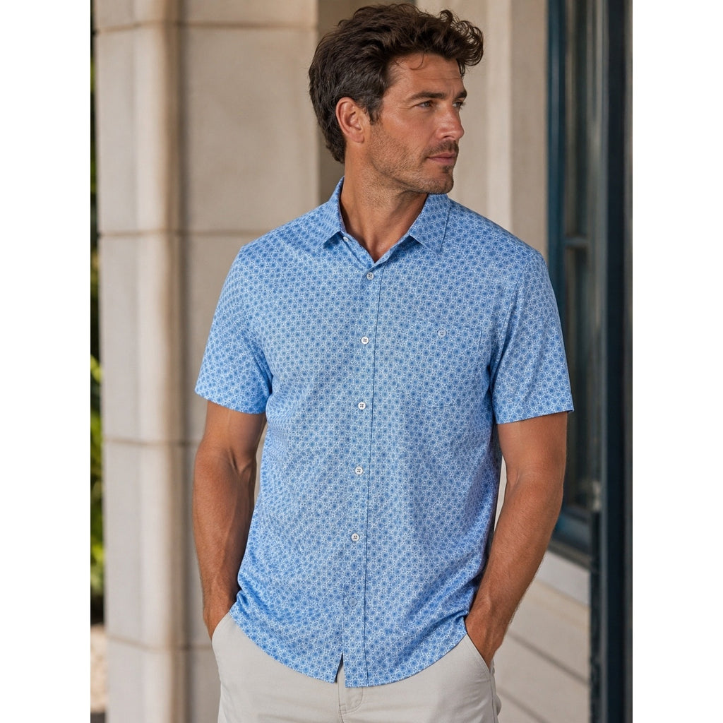 7 Diamonds Eldon 4-Way Stretch Woven Shirt in Light Blue White — Size Medium