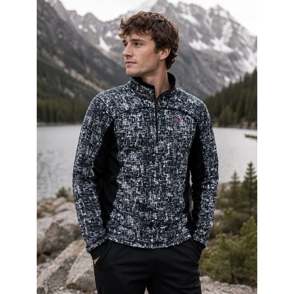 The North Face Activewear Quarter Zip Pullover in Black Gray and White — Size XL // Preowned
