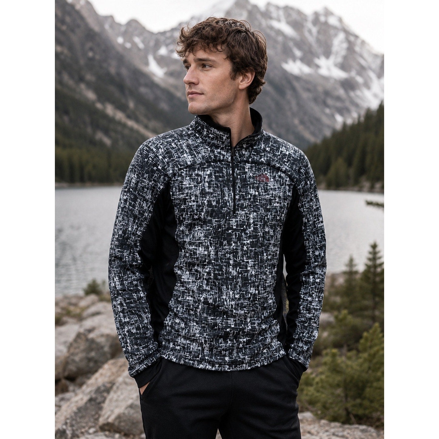 The North Face Activewear Quarter Zip Pullover in Black Gray and White — Size XL // Preowned