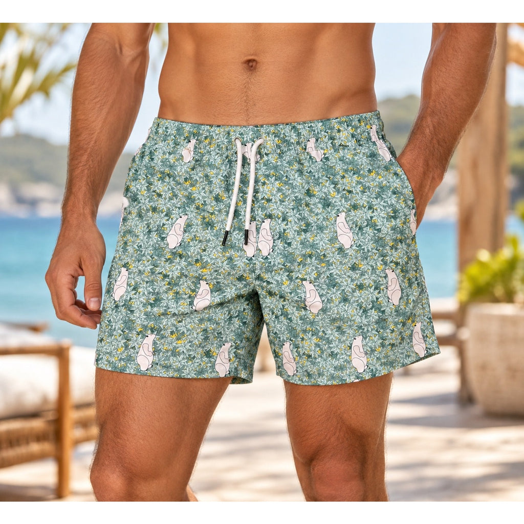 OAS Polar Bear Leaf Print Swim Trunks — Size XL // Preowned