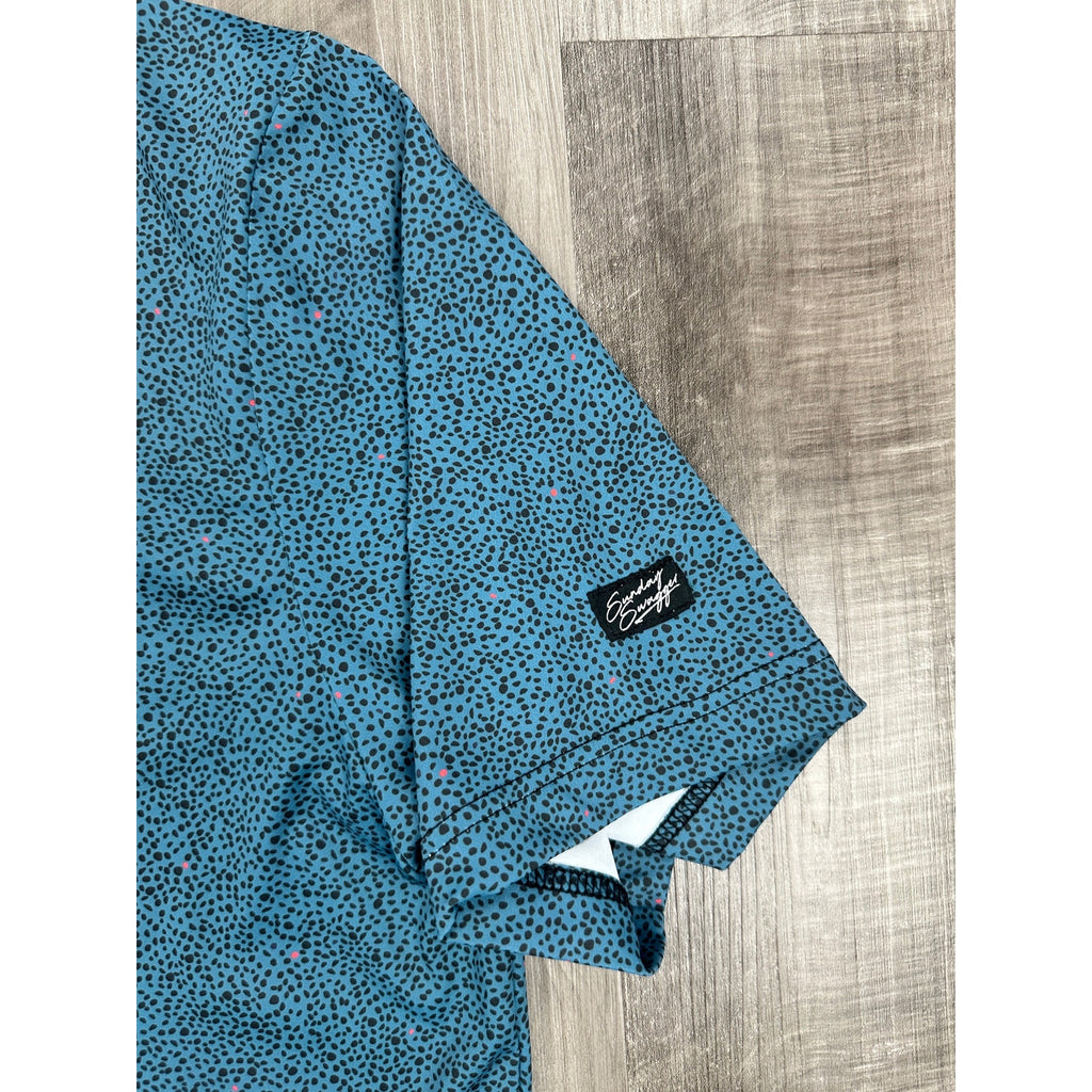 Sunday Swagger Dotted Golf Polo in Teal Black Hot Coral — Size 2XL // Preowned