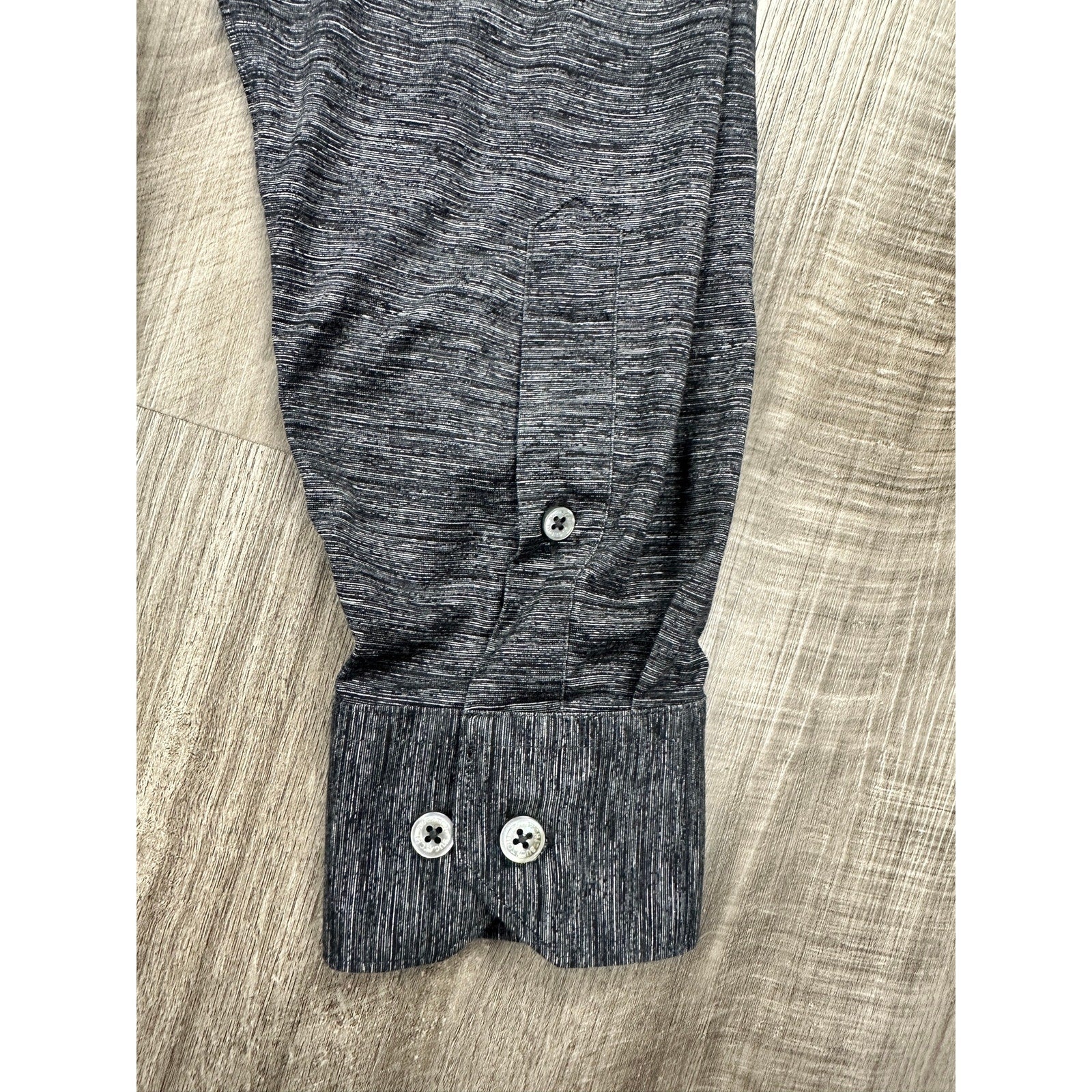Bugatchi James Heathered OoohCotton 8 Way Stretch Long Sleeve in Heather Black — Size Medium // Preowned