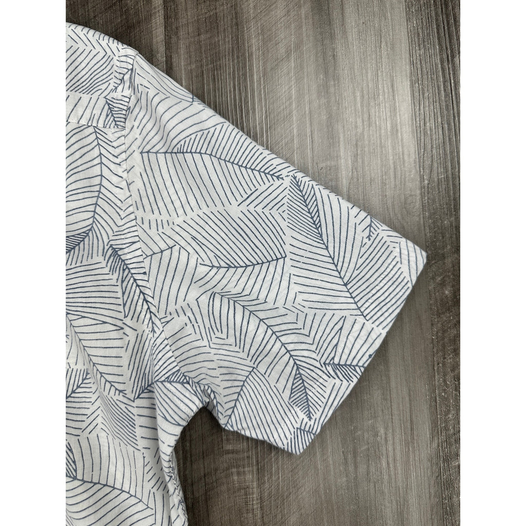 Faherty Ivory Leaf Short Sleeve Sport Shirt in Ivory, Navy — Size Medium // Preowned
