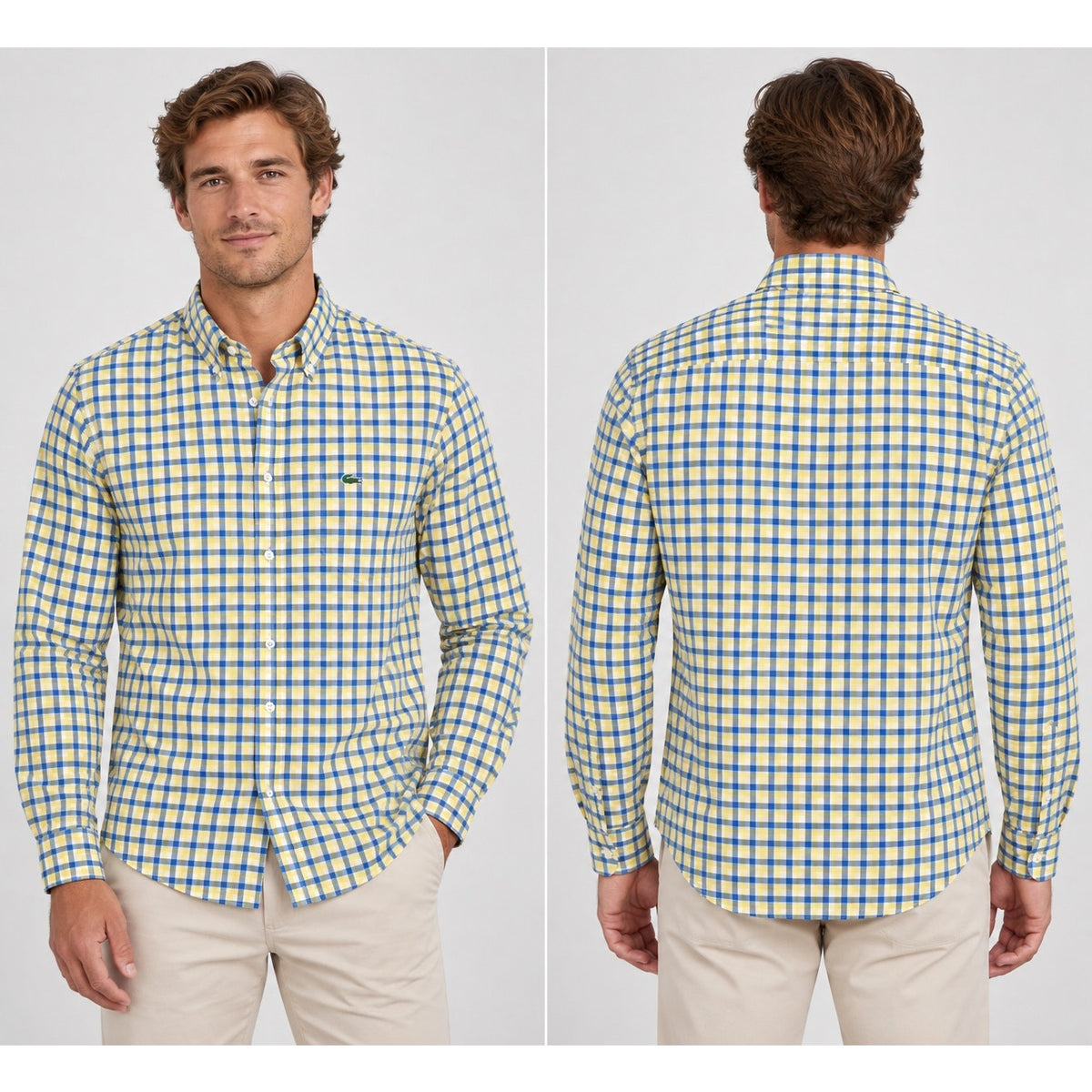 Lacoste Regular Fit Poplin Check Long Sleeve Shirt — Size 42 (Large) // Preowned