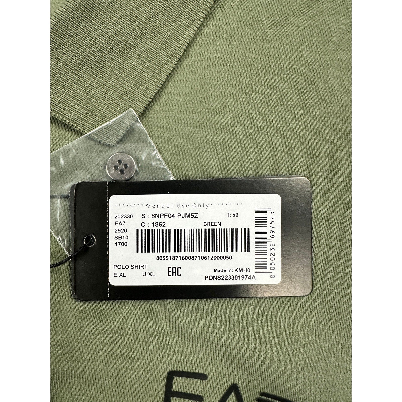 Emporio Armani EA7 Logo Collection Cotton Jersey Polo Shirt in Green — Size XL