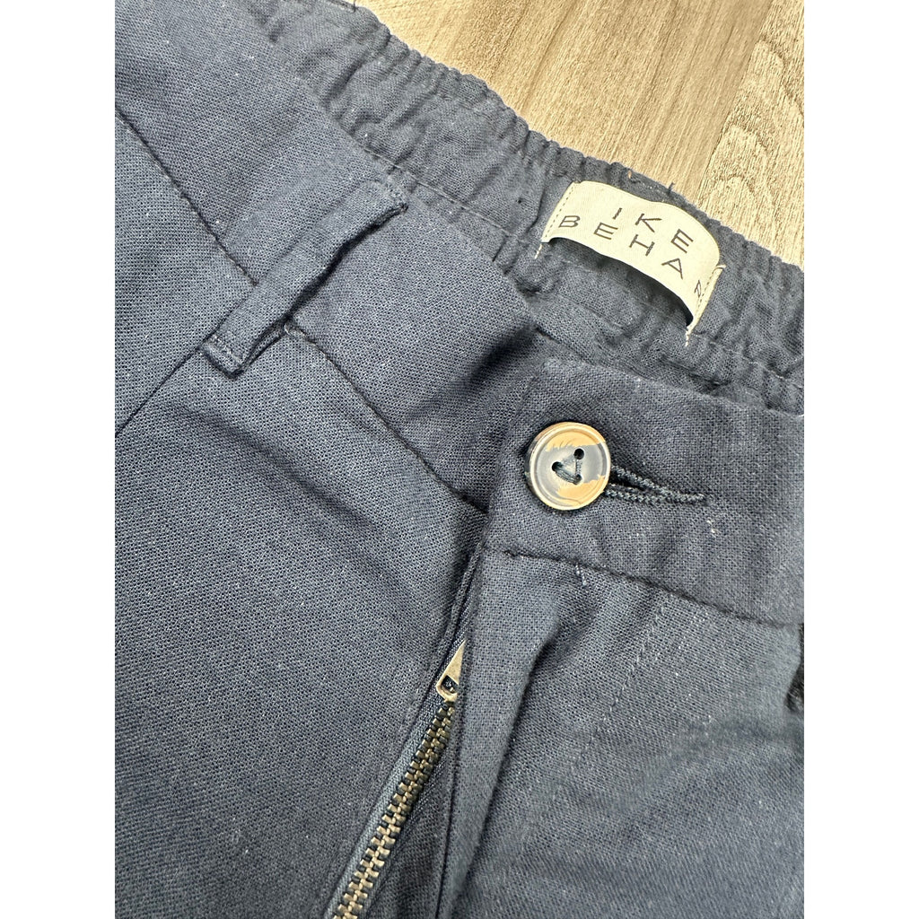 Ike Behar Unstructured Suit in Dark Navy Cotton Linen Spandex — Size Small