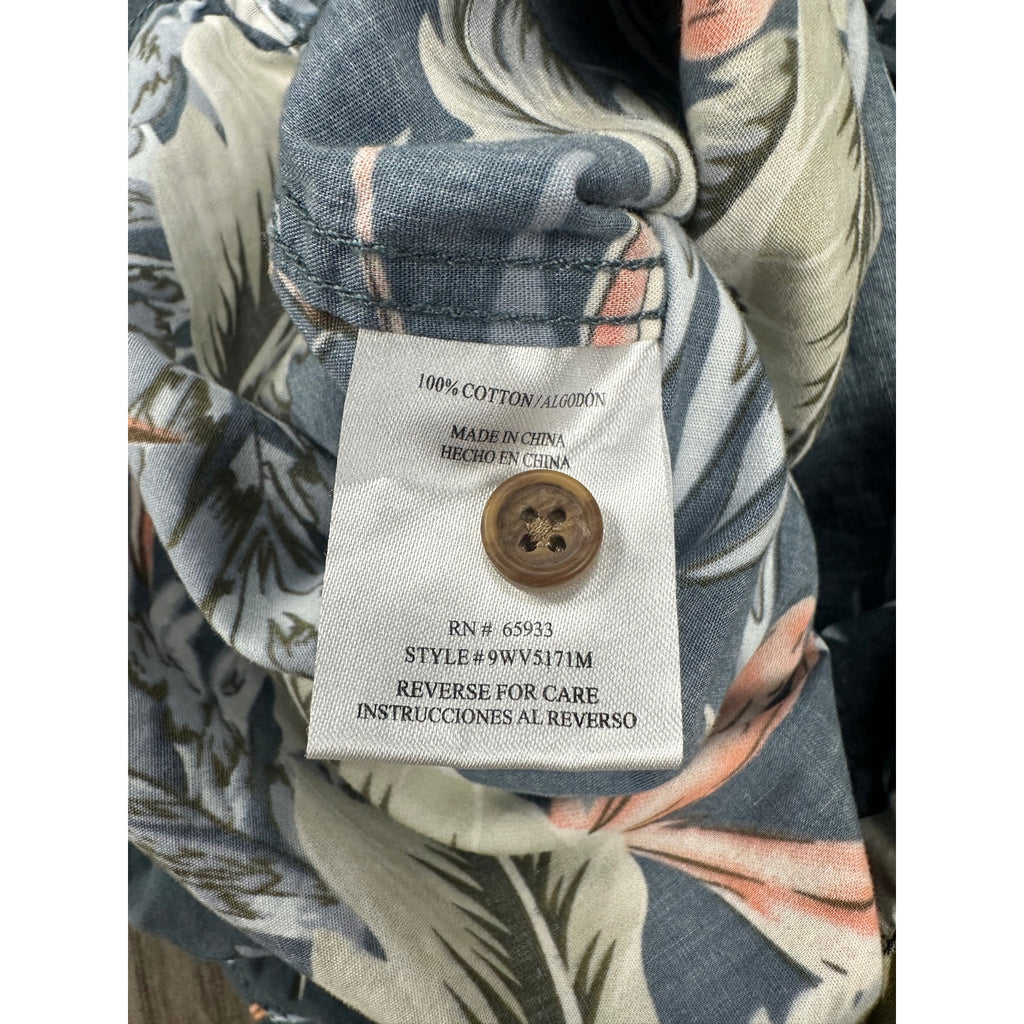 Ron Jon Surf Shop Hawaiian Tropical Short Sleeve Button Down in Dark Slate Blue Green Orange — Size Medium // Preowned