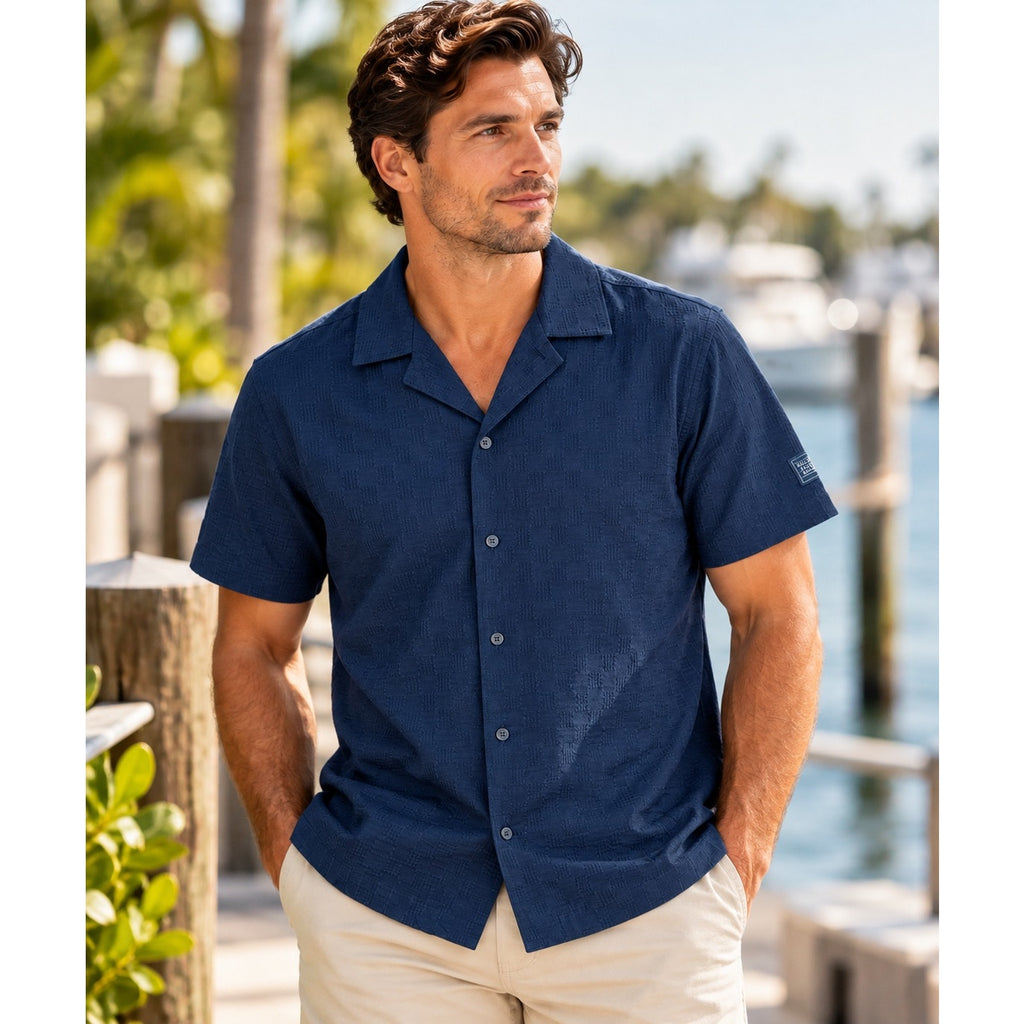 Scotch & Soda Sky Captain Solid Short Sleeve Button Down Camp Shirt — Size Small