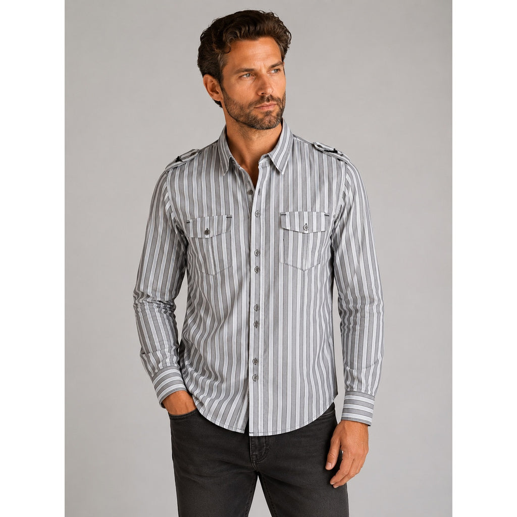 7 Diamonds Long Sleeve Stripe Button Down Shirt in Gray White Black — Size Large