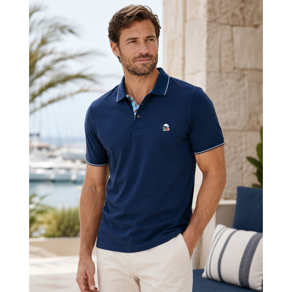 Robert Graham Rossi Skull and Rose Logo Navy Classic Fit Polo - Large