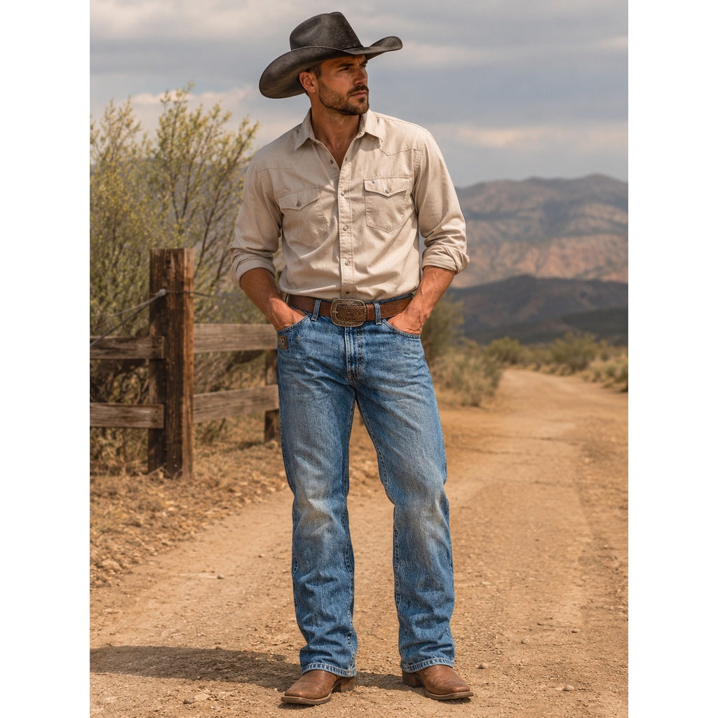 Cinch Bronze Label Slim Fit Tapered Jean in Medium Stonewash — 36x34