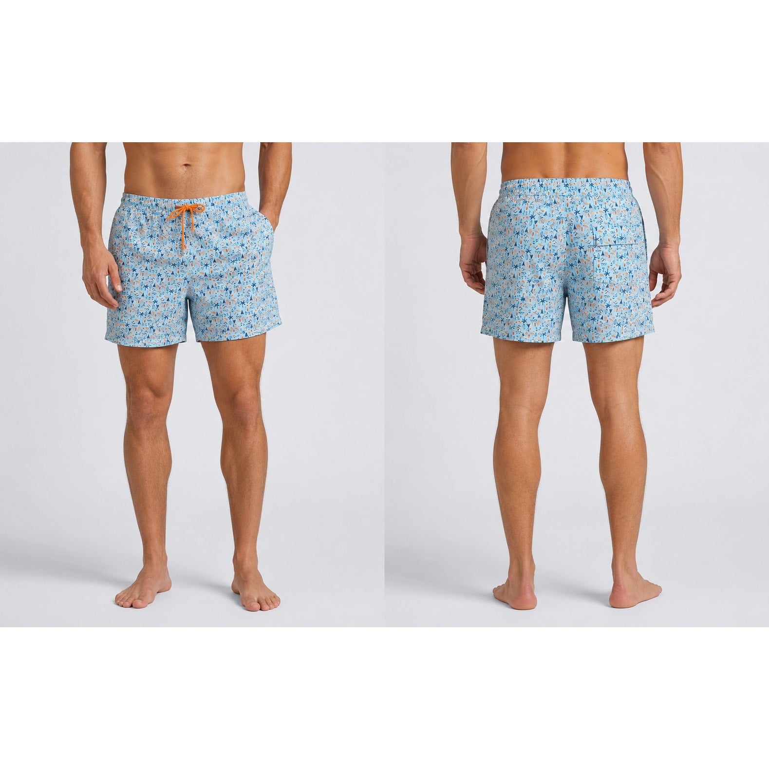 Robert Graham Beach Days Swim Trunks in Light Blue Navy and Orange — Size Large