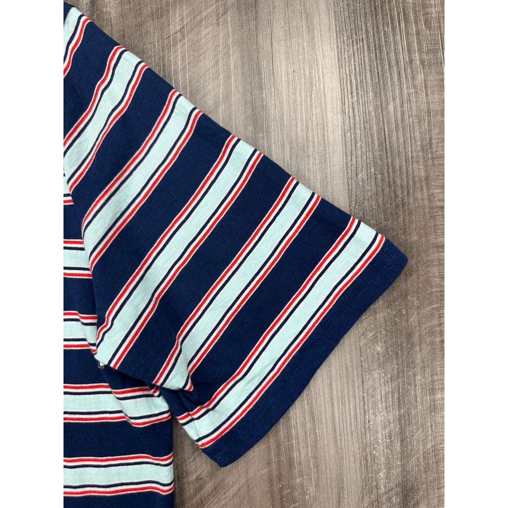 Criquet Striped Players Pocket Polo in Navy, Red, Seafoam Green — Size Medium // Preowned