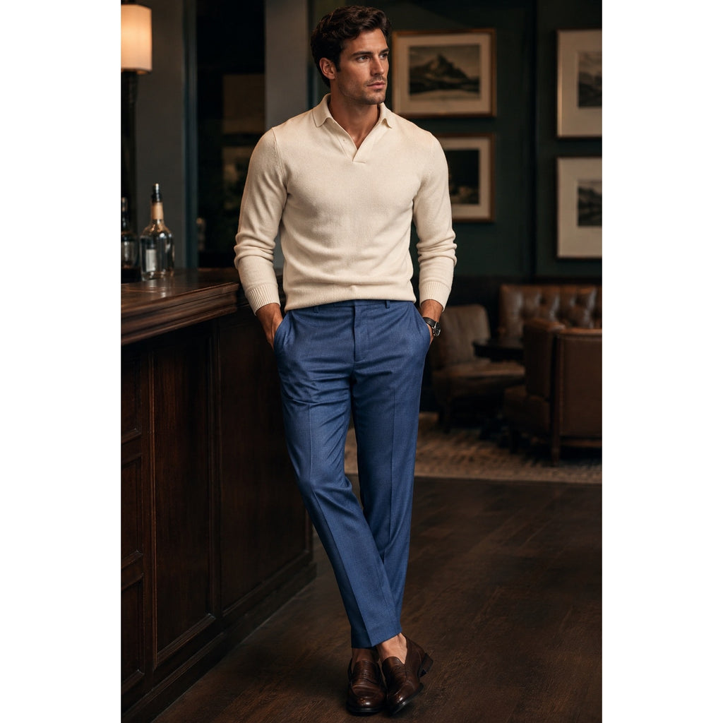 Santorelli Platinum Loro Piana New Zealand Wool Stretch Pants in Navy — Size 38 // Preowned